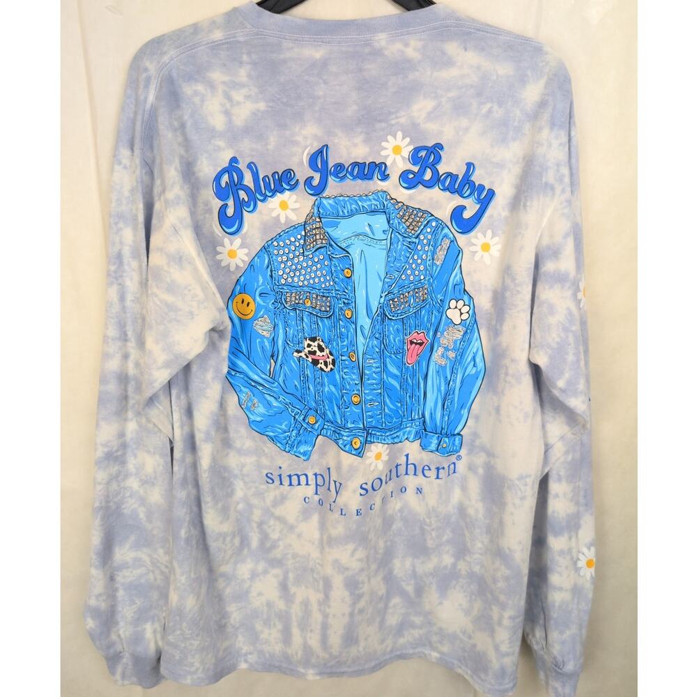 Simply Southern blue tie dye Blue Jean Baby tshirt Size Lrg Country Classic